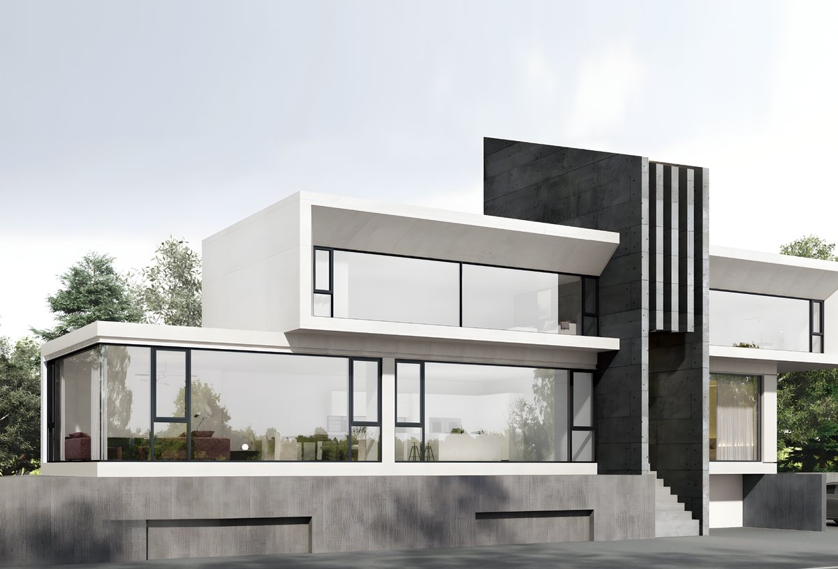 Aluminum awning window on a contemporary exterior facade